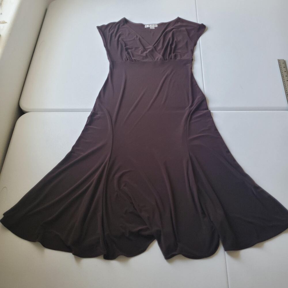 Y2K Fairy Grunge Dress Womens 10 Brown Jersey Fit & Flare Midi Empire Waist